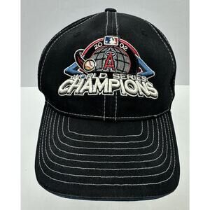 Vintage Anaheim Angels Hat Cap Strap Back Black 2002 World Series Champions MLB